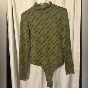 Calvin Klein Women’s Green Long Sleeve Mock Neck Bodysuit Size Large